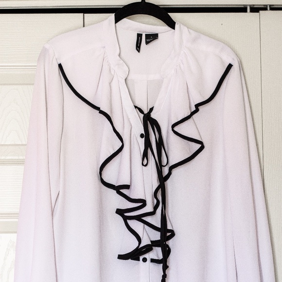 new directions Tops - New Directions | White and Black Ruffle Blouse Lolita